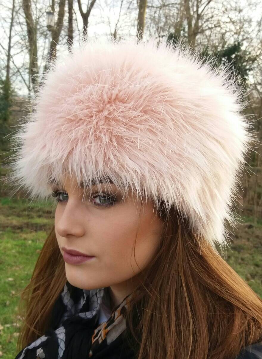 Pale Peachy Pink Luxury Faux Fur Hat-Polar Fleece Lining-Ladies Winter Hat-Fake Fur Hat-Faux Fur Hat-Fur Hat-Fleece Hat-Winter Hat-Pink Fur