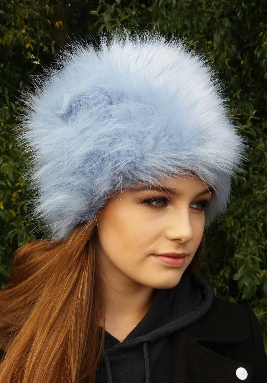 Ice Blue Faux Fur Hat with Cosy Polar Fleece Lining-Blue Fur Hat-Blue Fur- Blue Winter Hat-Baby Blue Fur