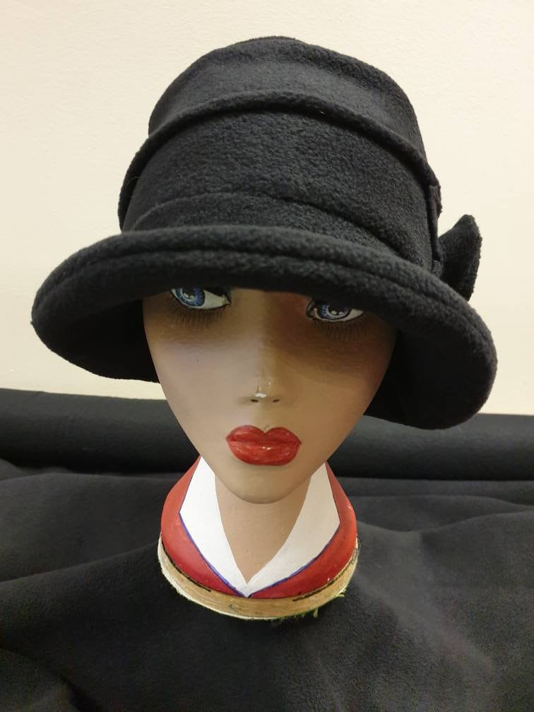 Black Fleece Cloche Hat | Handmade in England | Vintage 1920s Style