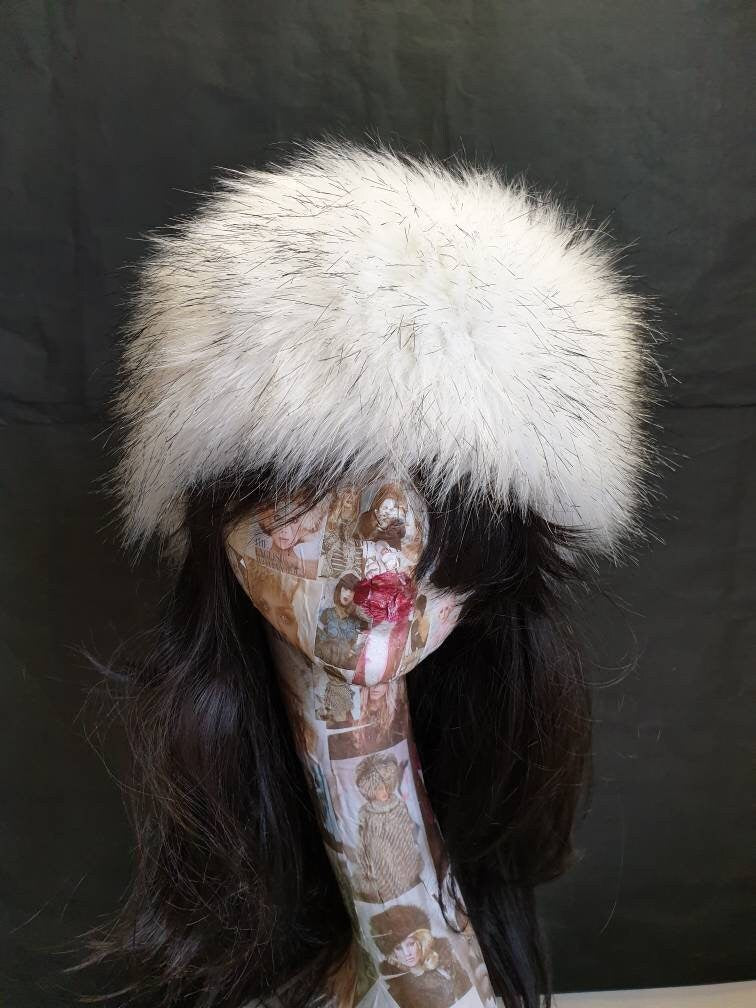 Husky Faux Fur Headband | White & Black Tips | Fleece Lined Ear Warmer | Handmade in England