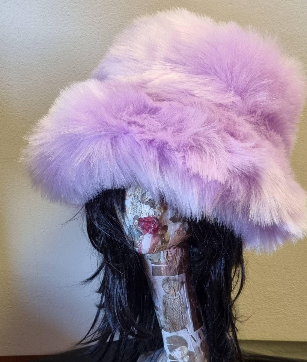 Mega Fluffy Pinky Lilac Luxury Faux Fur Bucket Hat-Pink Fur-Fuzzy Bucket Hat-Festival Hat-Fur Hat-Fake Fur Hat-Rave Hat-Pink Bucket Hat