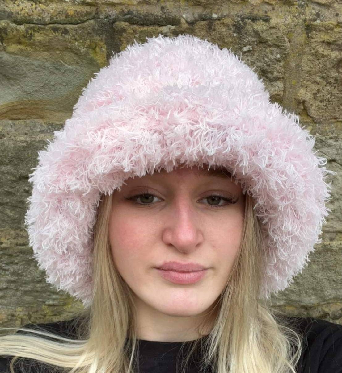 Curly Frills Baby Pink Faux Fur Bucket Hat-Festival Hat-Floppy Hat-Fur Hat-Fake Fur Hat-Rave Hat-Pink Fur Hat-Baby Pink Fur-Y2K Vegan Hat