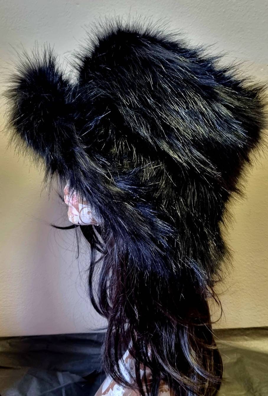 Shiny Black Fabulous Wider 4 inch Brim-Luxury Faux Fur Bucket Hat-Black Fur-Fuzzy Bucket Hat-Festival Hat-Floppy Hat-Fur Hat- Vegan Friendly