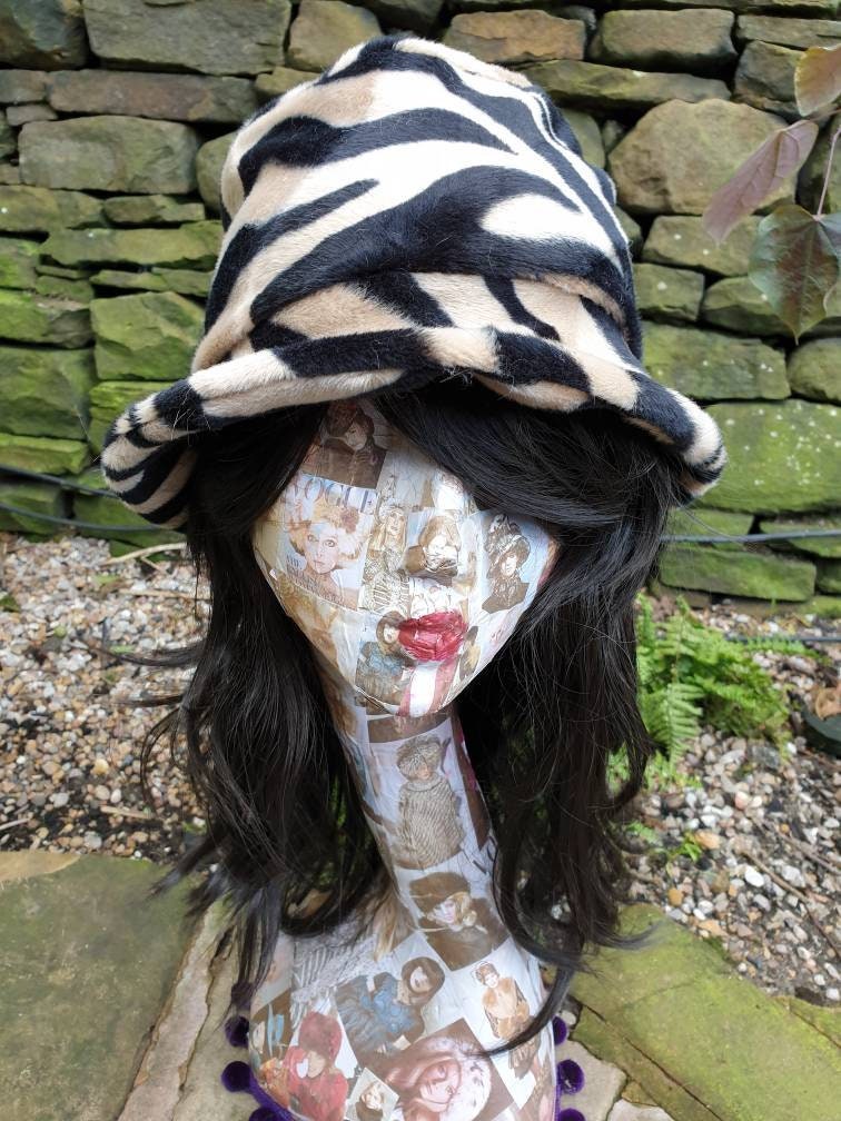 Antelope Print Short Faux Fur Bucket Hat-Fleece Lining-Furry Bucket Hat-Animal Print Bucket Hat-Festival Hat