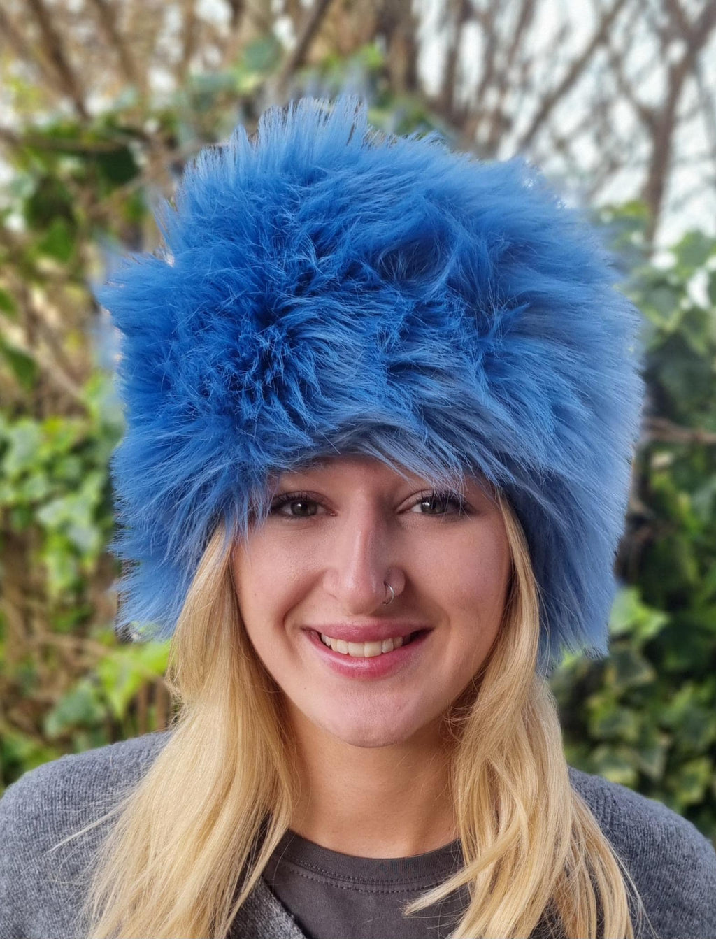 Beautiful Cornflower Blue-Faux Fur Winter Hat-Blue Fur Hat- Blue Russian Hat-Russian Hat-Fake Fur Hat-Blue Fur