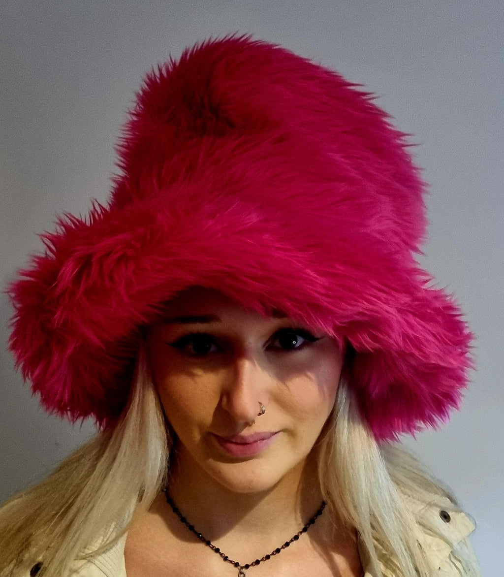 6 inch Tall Shaggy Pink Faux Fur Hat-JK Style Hat-Space Cowboy Style Hat-Fake Fur Pink Hat- Stovepipe Hat-Top Hat-Halloween-Pink Hat