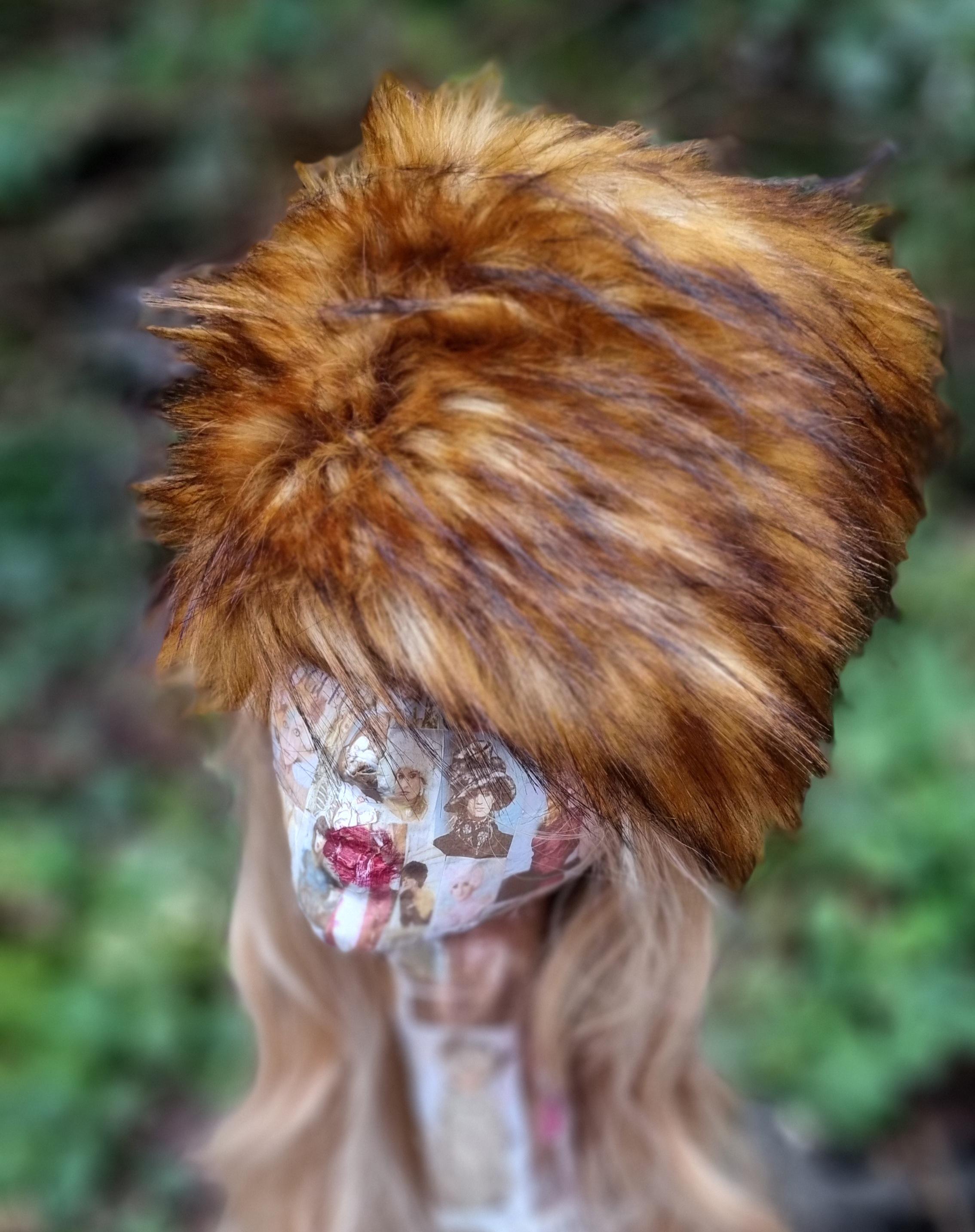 Fake Red Fox Fabric  Faux Fur Hat-Fleece Lining- Winter Fur Hat-Fox Fur Hat-Yellow-Cruelty Free-Vegan Fabric