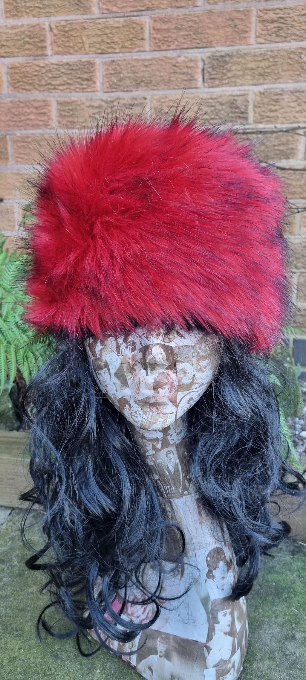 Vibrant Red/Black Luxury Faux Fur Hat with Polar Fleece Lining-Fur Hat-Fake Fur Hat-Winter Hat-Long Fur Hat-Red Fur Hat