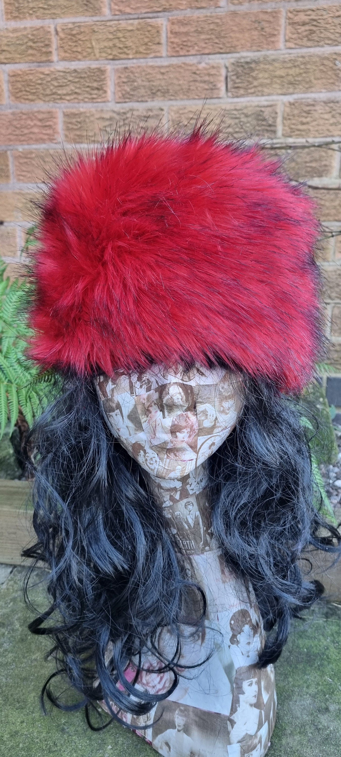 Vibrant Red/Black Luxury Faux Fur Hat with Polar Fleece Lining-Fur Hat-Fake Fur Hat-Winter Hat-Long Fur Hat-Red Fur Hat