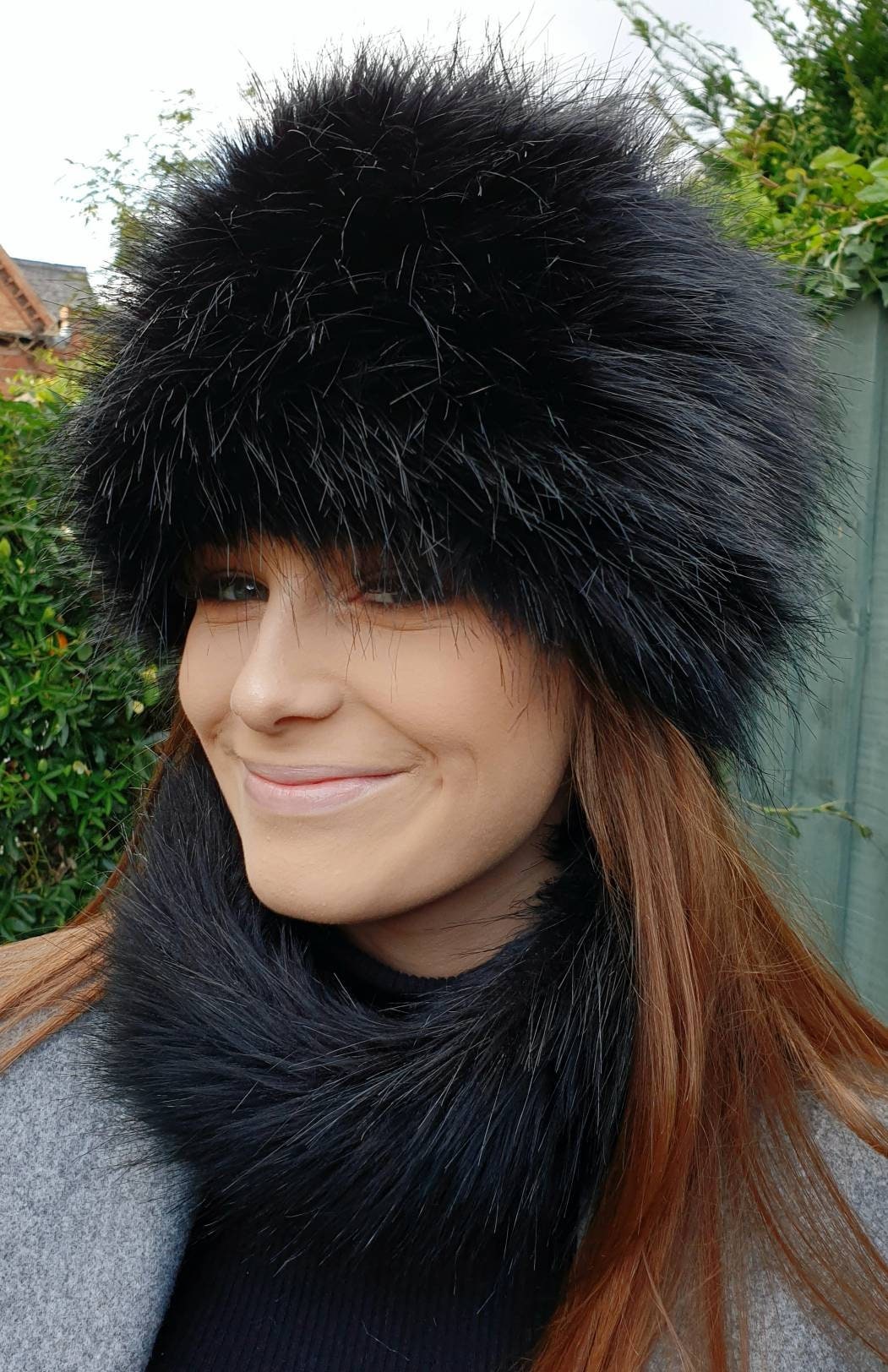 Lovely Black Pill Box Hat Luxury Faux Fur Hat with Polar Fleece Lining-Fur Hat-Fake Fur Hat-Winter Hat-Long Fur Hat-Black Fur Hat-Vegan