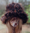 Brown Bronze Tips Extra Wide Wire Brim Fuzzy Bucket Hat-Oversize Bucket Hat -Fake Fur Hat-Rave Hat-Brown-  Bucket Hat-Cruelty Free