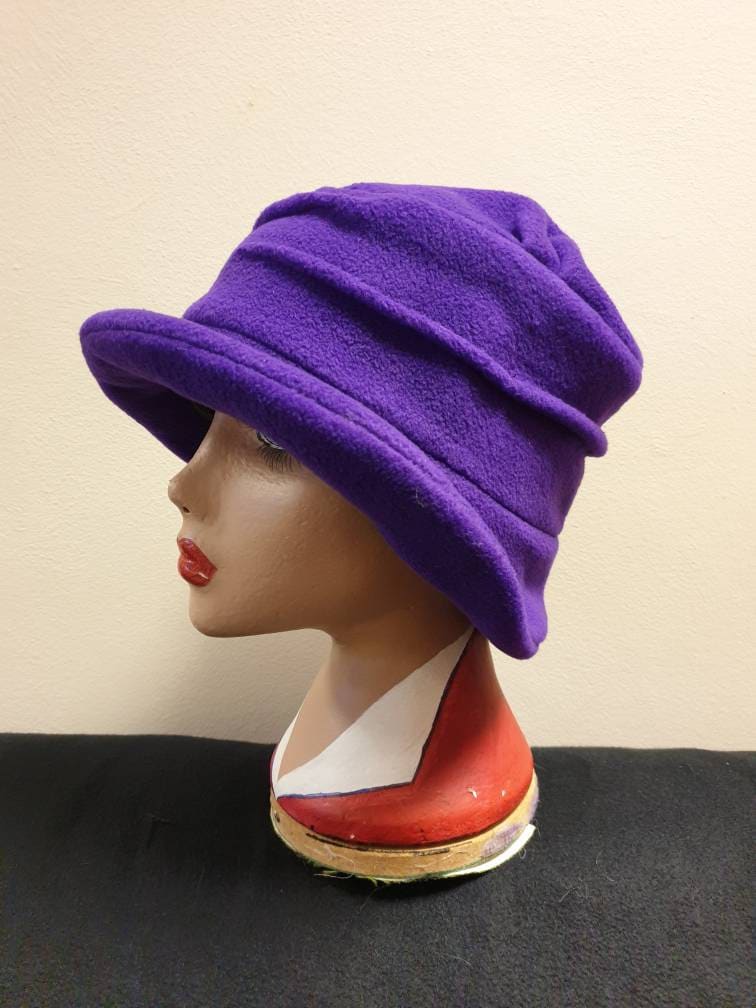 Fleece Lined Purple Fleece Hat- Pleated Top-Downton Abbey Hat-Womens Fleece Hat-Womens Fleece Winter Hat-1930-Ladies Winter Hat-Cloche Hat