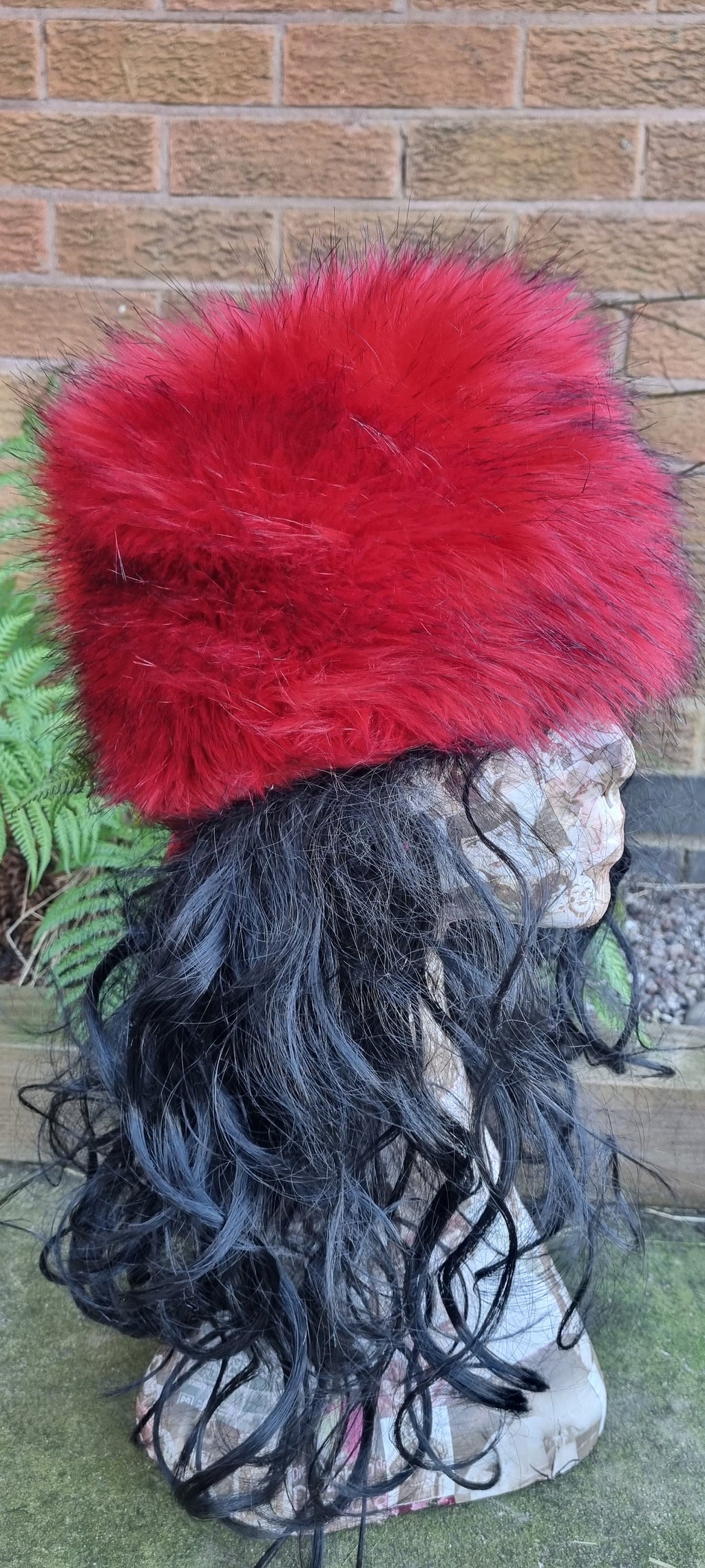Vibrant Red/Black Luxury Faux Fur Hat with Polar Fleece Lining-Fur Hat-Fake Fur Hat-Winter Hat-Long Fur Hat-Red Fur Hat