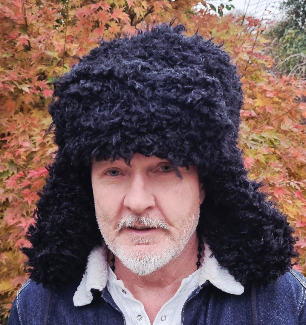 Oversized Black Faux Poodle Fur Trapper Hat