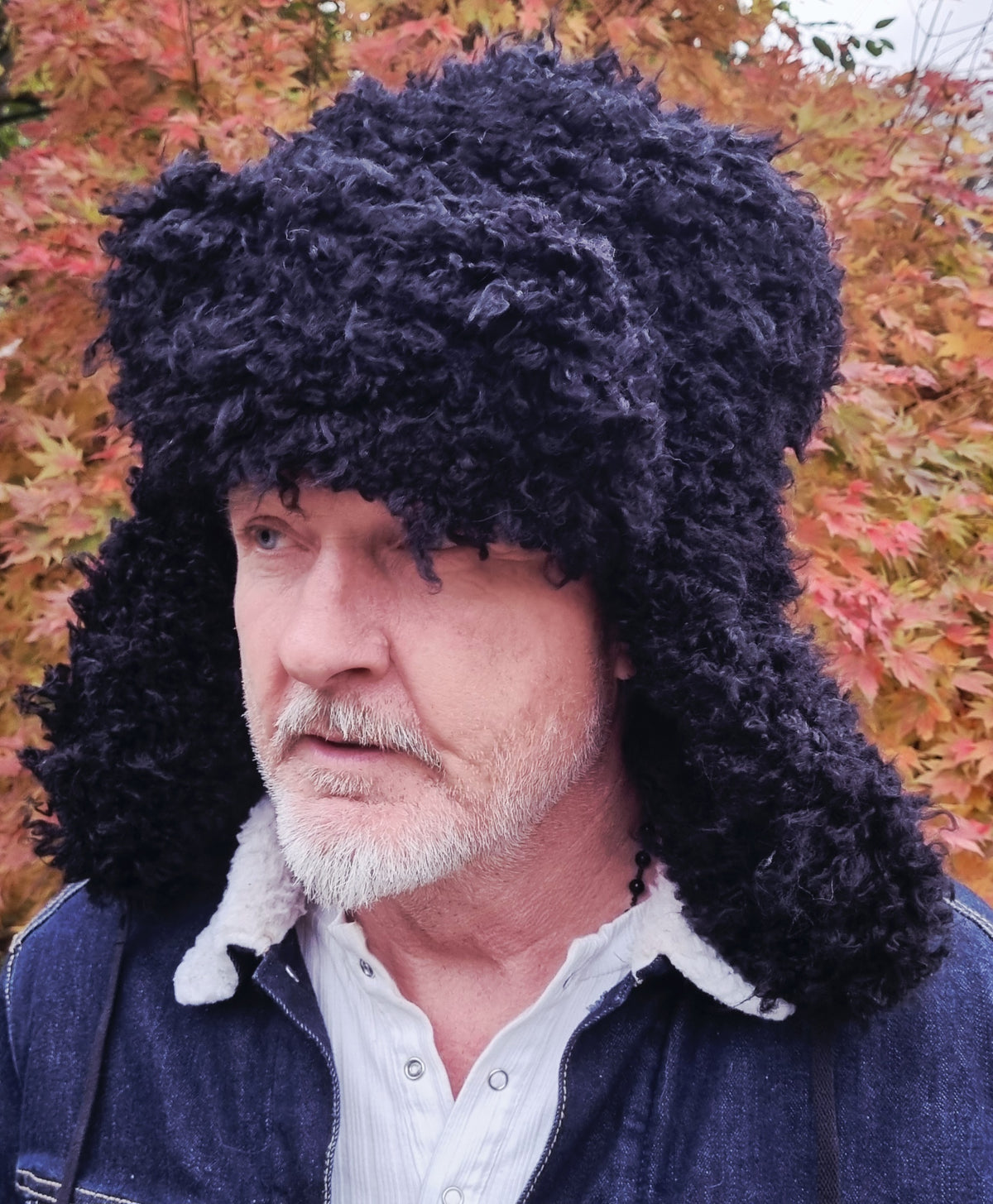 Oversized Black Faux Poodle Fur Trapper Hat