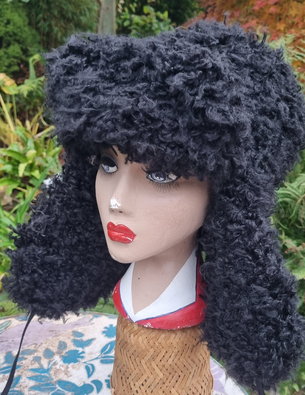 Oversized Black Faux Poodle Fur Trapper Hat