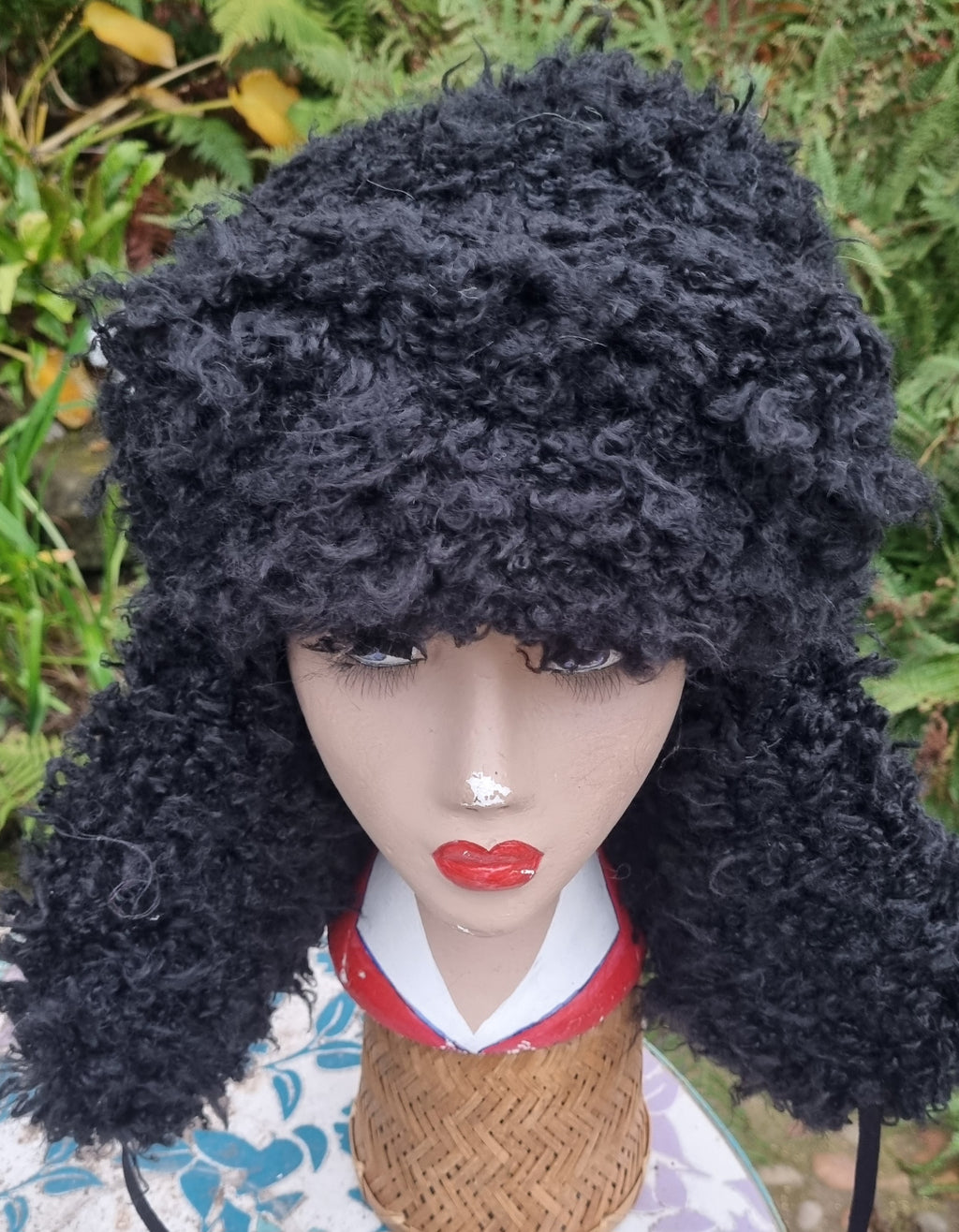 Oversized Black Faux Poodle Fur Trapper Hat