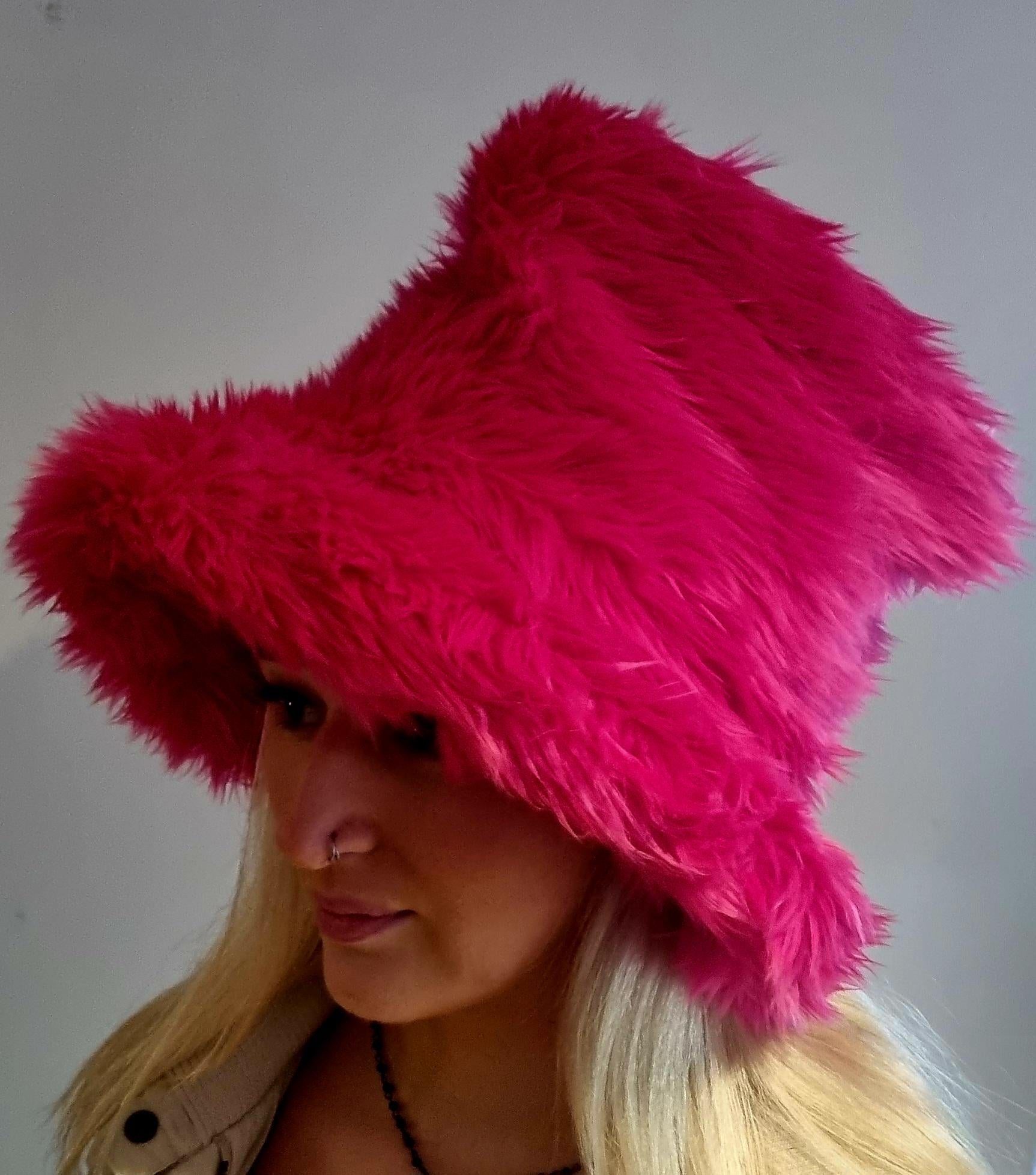 6 inch Tall Shaggy Pink Faux Fur Hat-JK Style Hat-Space Cowboy Style Hat-Fake Fur Pink Hat- Stovepipe Hat-Top Hat-Halloween-Pink Hat