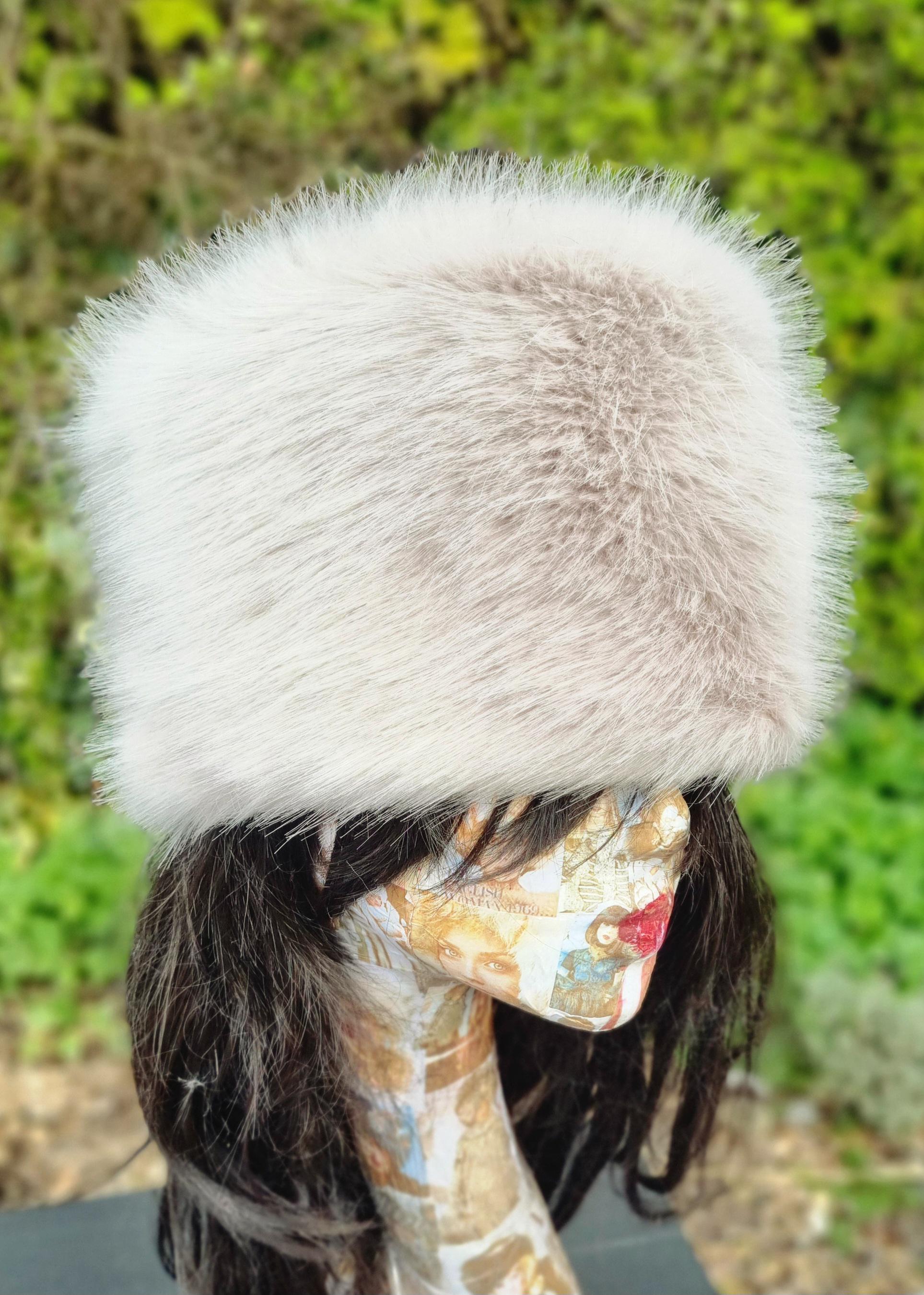 Silver Grey Faux Fur Hat with Polar Fleece Lining-Grey Fur Hat-Silver Hat-Pill Box Hat- Cruelty Free-Vegan Fabric-Grey Fur Hat-Fake Fur Hat