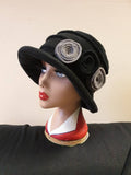 Black Fleece Hat-Downton Abbey Hat-Womens Fleece Hat-Womens Fleece Winter Hat-1930's-Vintage Hat-Ladies Winter Hat-Cloche Hat-Flapper Hat