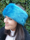 Short Aqua Blue Luxury Faux Fur Headband / Neckwarmer / Earwarmer-Head Wrap-Fur Head Wrap- Handmade in Lancashire England