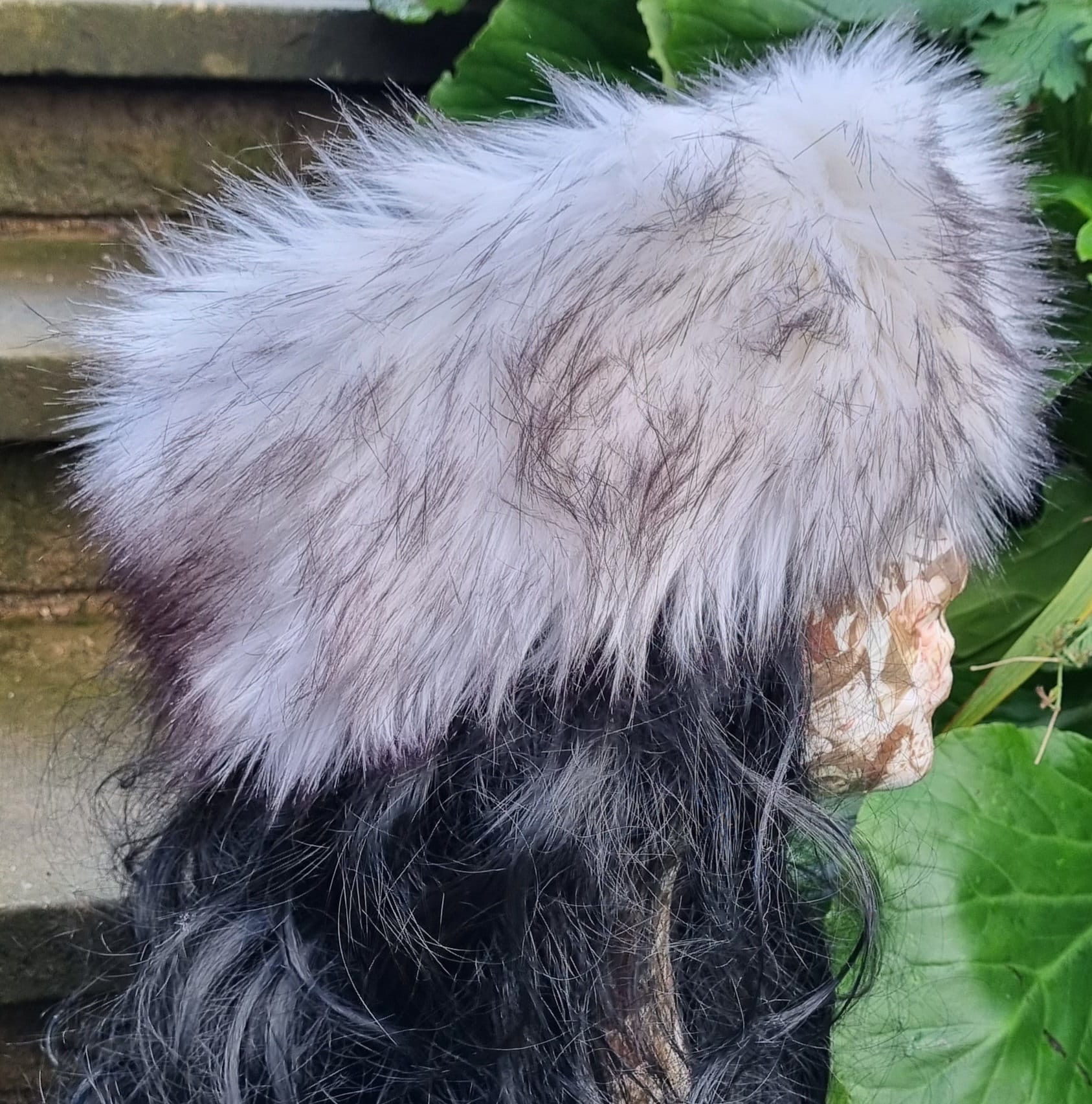 White With Black Highlights Faux Fur Headband-Neckwarmer-Earwarmer-Head Wrap-White Fur Headband-White Fur-Husky