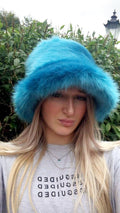 Stunning Super Luxury  Faux Fur Bucket Hat-Peacock Blue-Fuzzy Bucket Hat-Festival Hat-Floppy Hat-Fur Ha-Rave Hat-Blue Bucket Hat