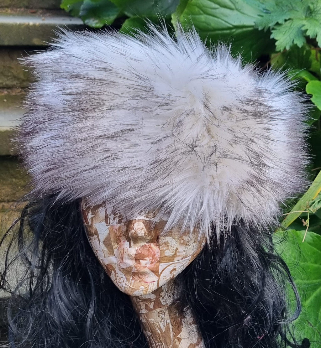 White With Black Highlights Faux Fur Headband-Neckwarmer-Earwarmer-Head Wrap-White Fur Headband-White Fur-Husky