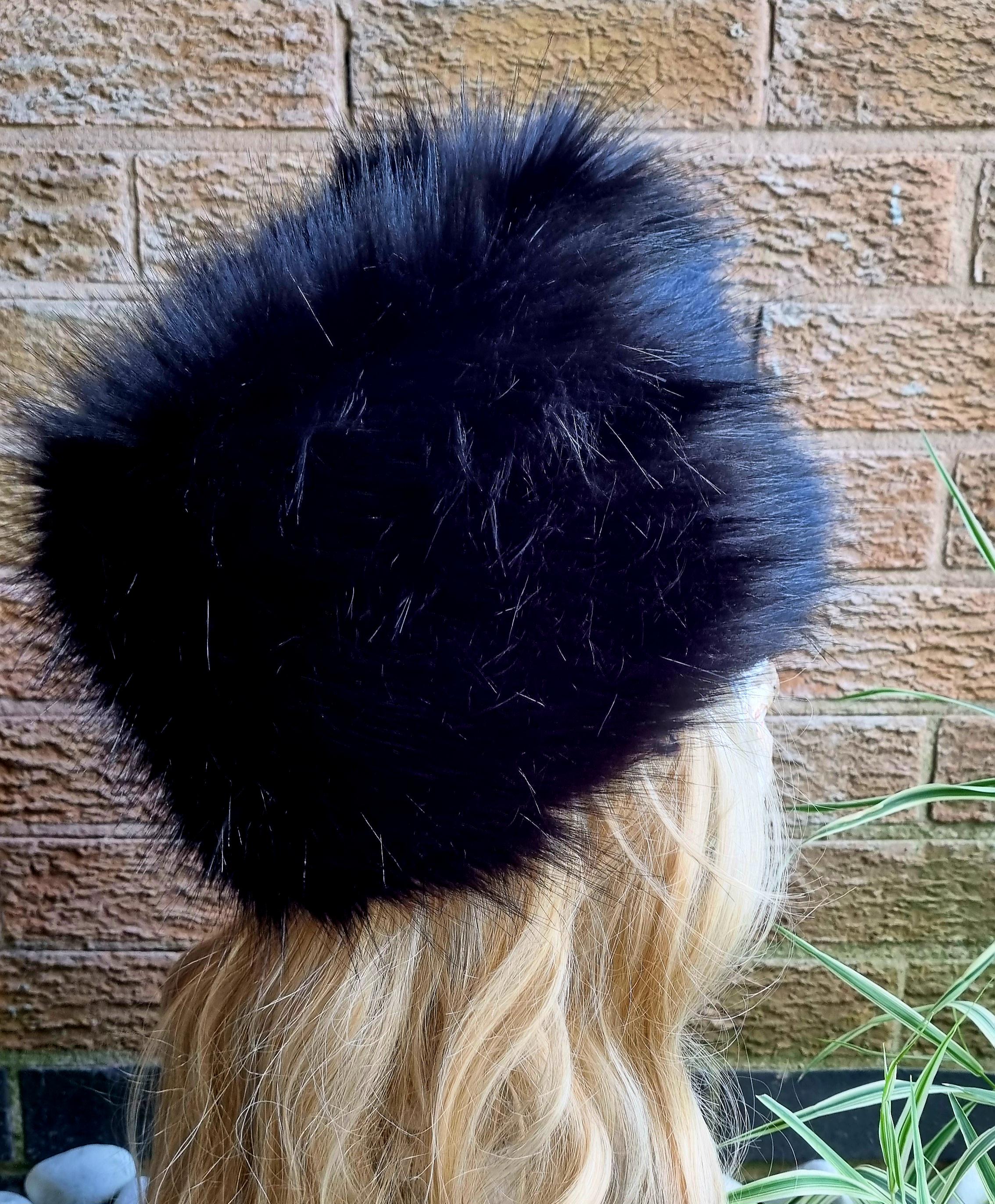 Lovely Black Pill Box Hat Luxury Faux Fur Hat with Polar Fleece Lining-Fur Hat-Fake Fur Hat-Winter Hat-Long Fur Hat-Black Fur Hat-Vegan