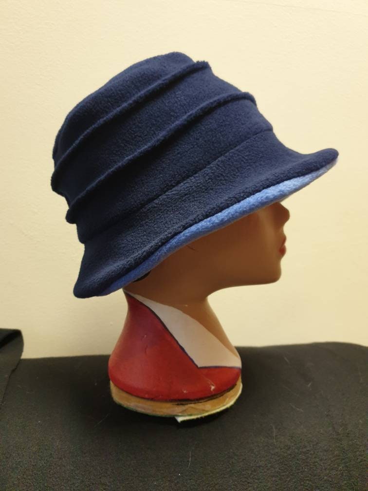 Two Tone Blue Fleece Hat-Fully Fleece Lined-Downton Abbey Hat-Womens Fleece Hat-Womens Fleece Winter Hat-Ladies Winter Hat