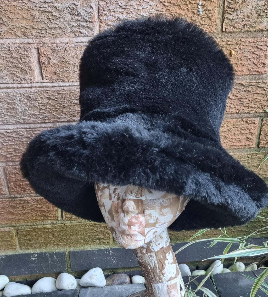Tall Black Faux Fur Hat | Handmade in England | Festival & Statement Headwear