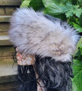 White With Black Highlights Faux Fur Headband-Neckwarmer-Earwarmer-Head Wrap-White Fur Headband-White Fur-Husky