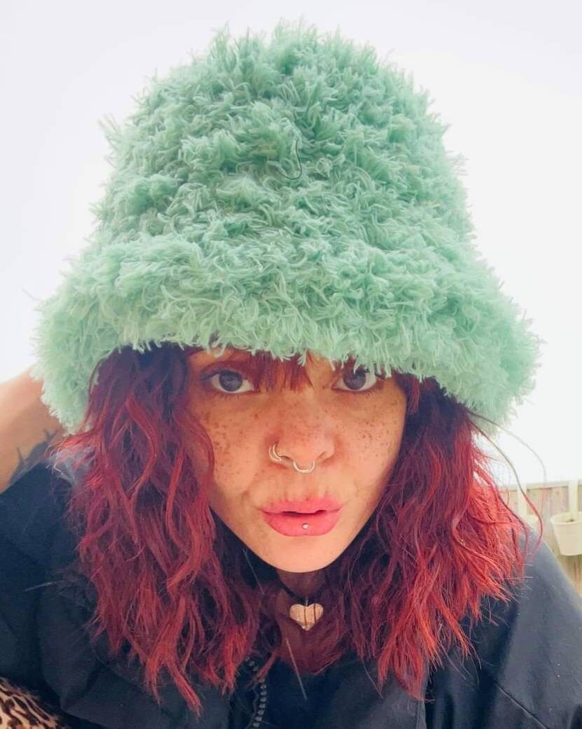 Curly Frills Mint Green Faux Fur Bucket Hat-Festival Hat-Floppy Hat-Fur Hat-Fake Fur Hat-Rave Hat-Mint Fur Hat-Sage Green Fur-Y2K Vegan Hat