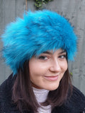 Turquoise Blue Luxury Faux Fur Headband-Blue Fur Headband- Neckwarmer- Earwarmer-Head Wrap-Fur Head Wrap- Handmade in Lancashire England