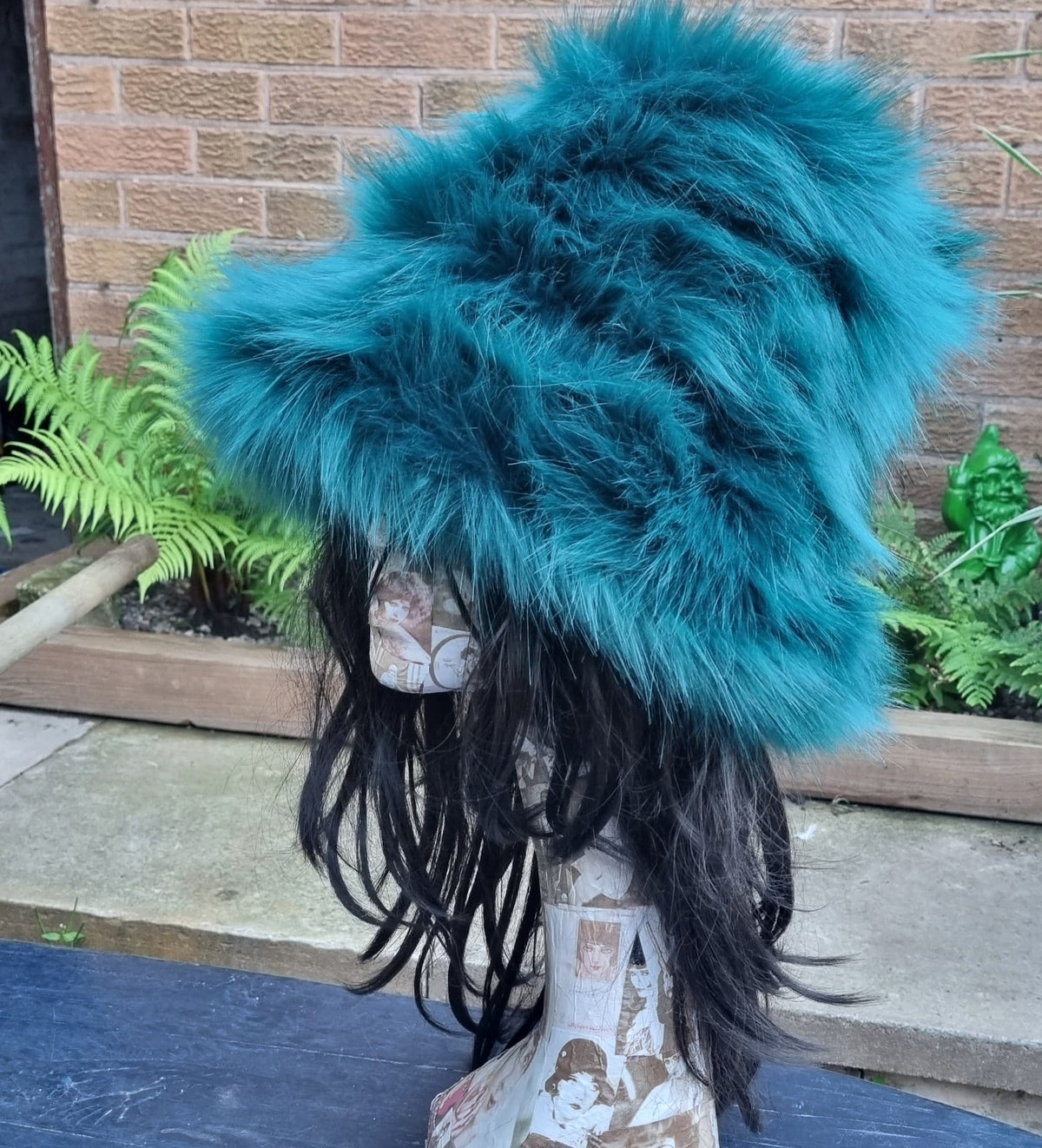 Fuzzy Bucket Hat in Petrol Blue-Festival Hat-Floppy Hat-Fur Hat-Fake Fur Hat-Rave Hat-Petrol Bucket Hat-Blue Fur Hat-vegan friendly hat