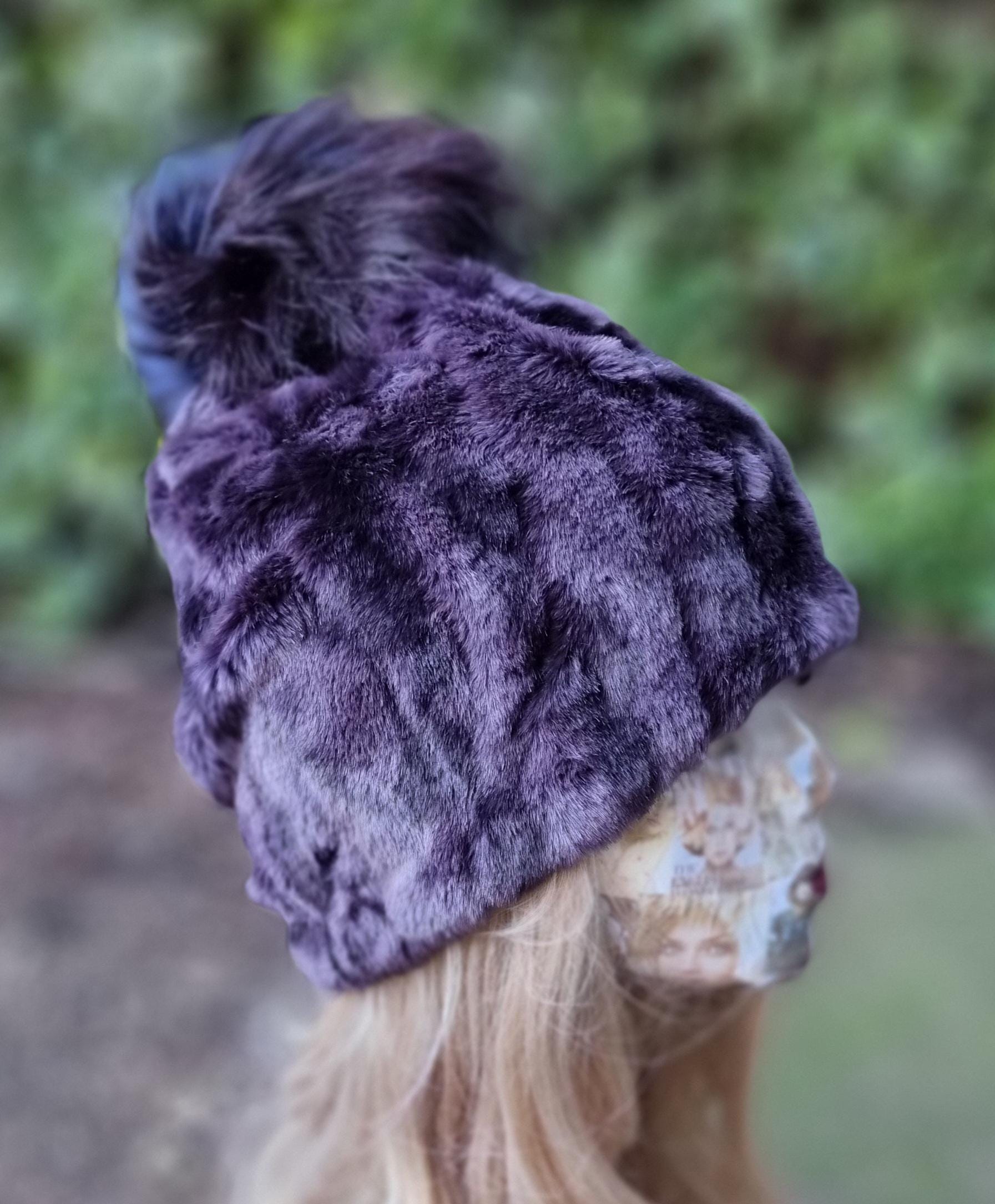 Violet Faux Fur Pom Pom Hat-Fully Lined with Polar Fleece-Pom Pom-Fake Fur Hat-Purple Fur-Ladies Winter Hat-Fleece Hat-Purple Pom Pom