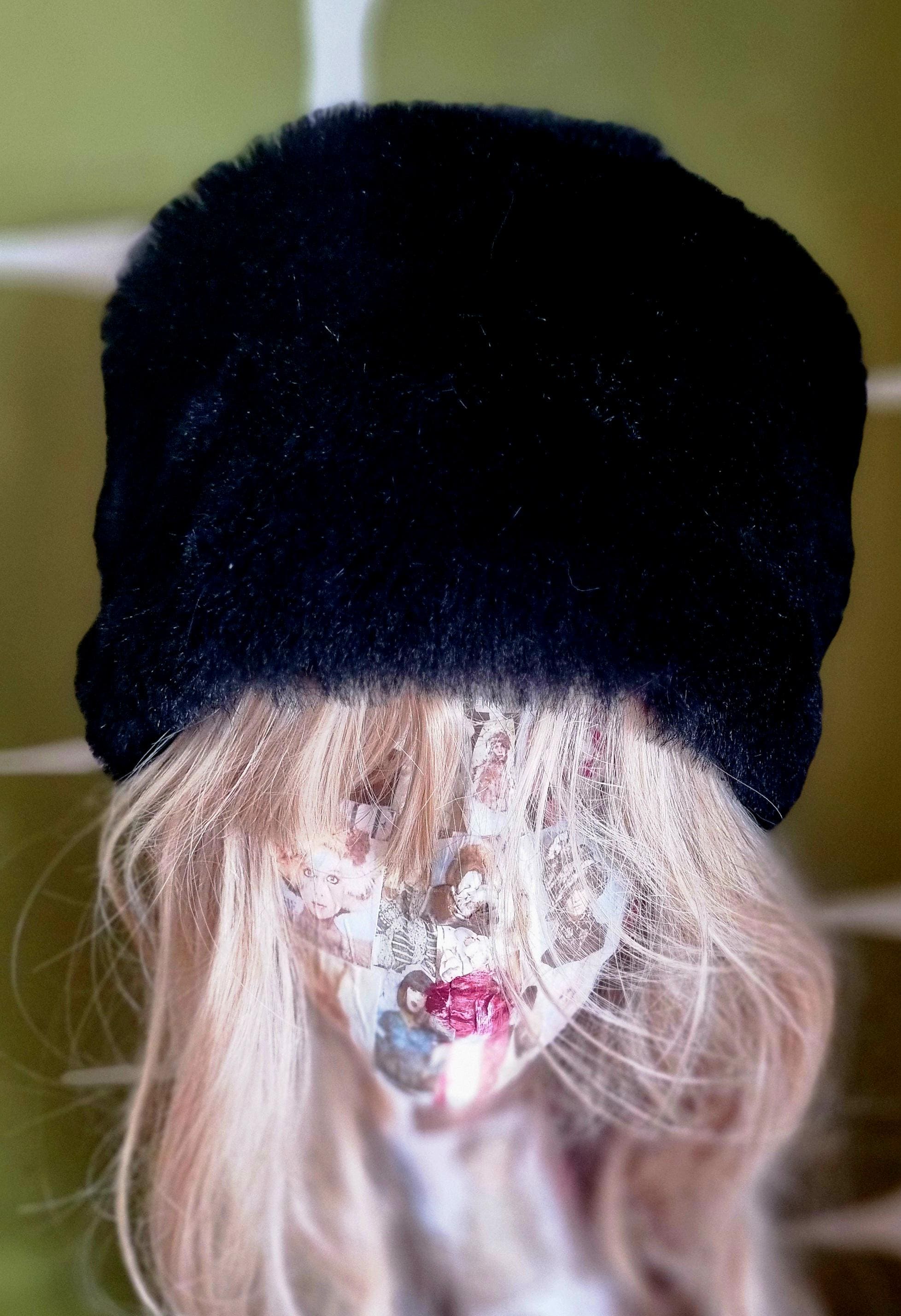 Black Faux Fur Hat- Black Fur Hat- Fleece Lining- Winter Hat- Fur Hat- Vegan- Cruelty Free