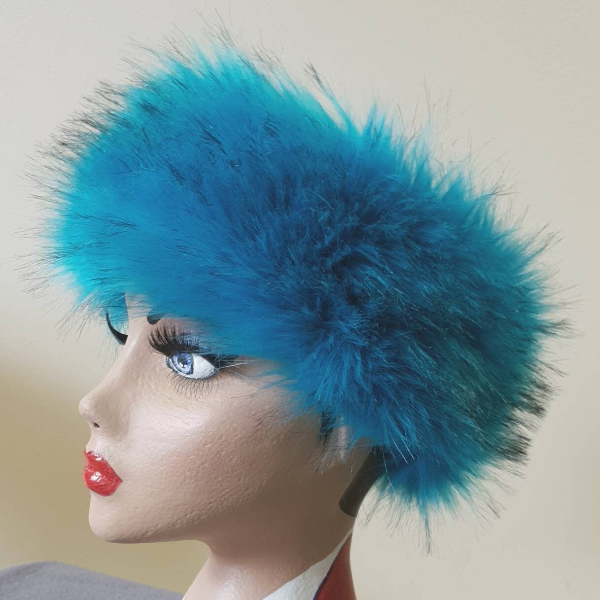 Turquoise Blue Luxury Faux Fur Headband-Blue Fur Headband- Neckwarmer- Earwarmer-Head Wrap-Fur Head Wrap- Handmade in Lancashire England