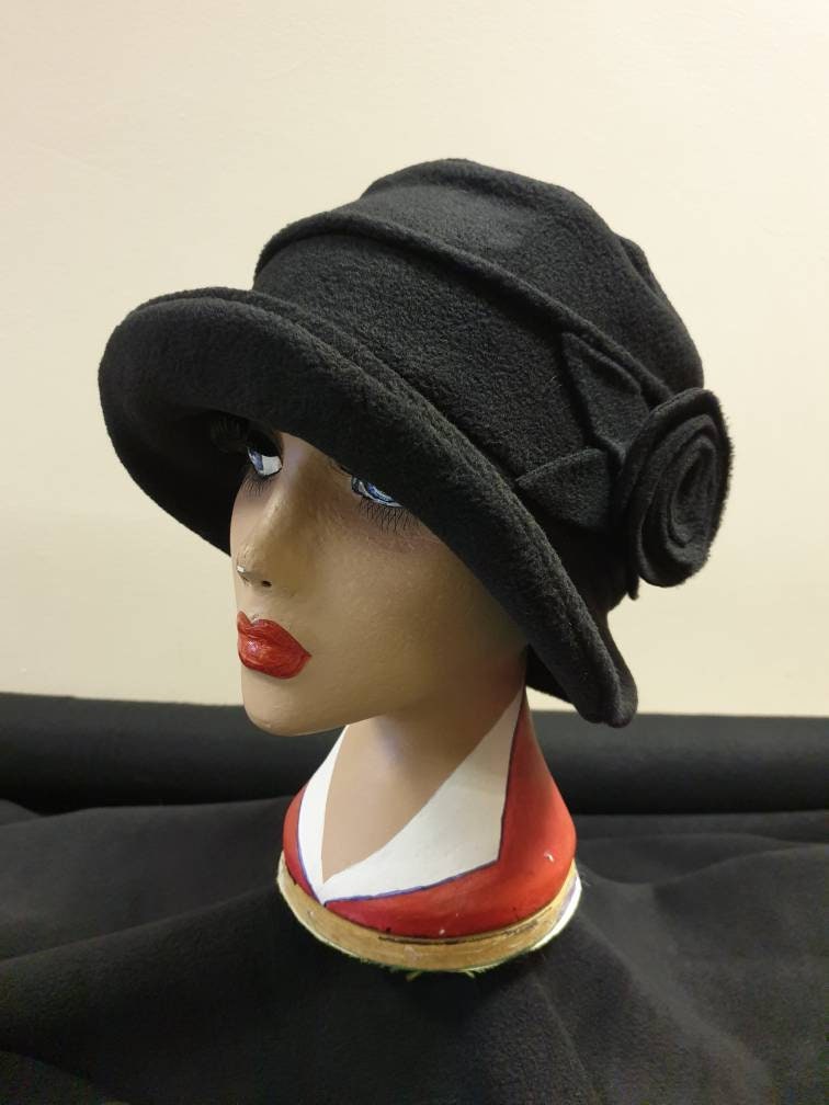 Black Fleece Cloche Hat | Handmade in England | Vintage 1920s Style