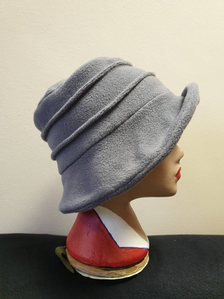 Light Grey Fleece Hat-Polar Fleece Lining-Downton Abbey Hat-Cloche Hat-Womens Fleece Winter Hat-1930's-Ladies Winter Hat-Grey Fleece Hat