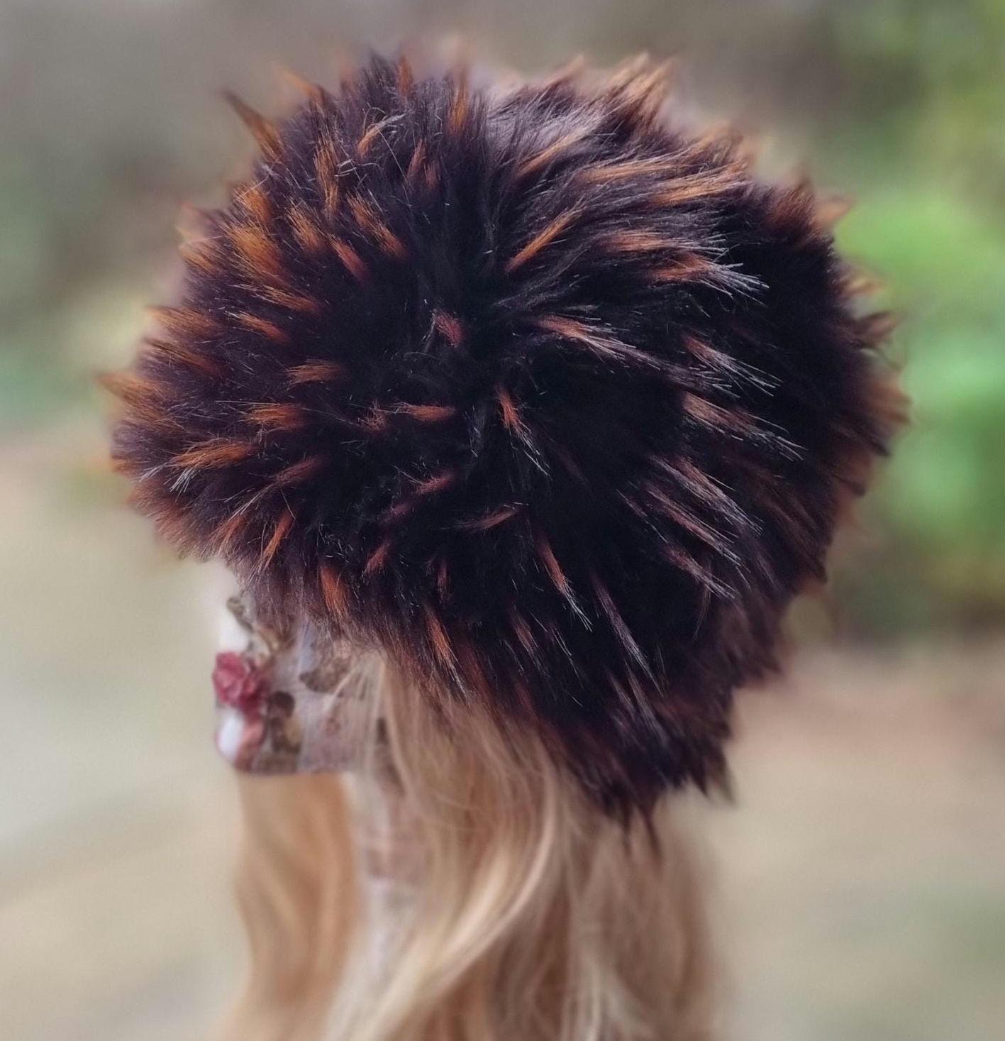 Rich Chocolate Brown/Gold Streaks Luxury Faux Fur Hat with Polar Fleece Lining-Fur Hat-Fake Fur Hat-Winter Hat-Long Fur Hat-Brown Fur Hat