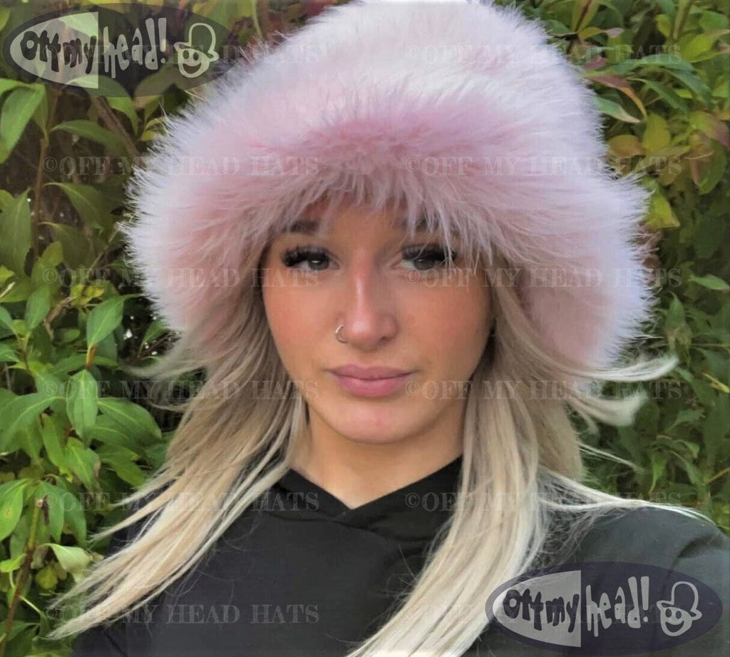 Baby Pink Fuzzy Bucket Hat-Festival Hat-Floppy Hat-Fur Hat-Fake Fur Hat-Rave Hat-Pink Bucket Hat-Blue Fur Hat-vegan friendly hat-Pink Fur Ha