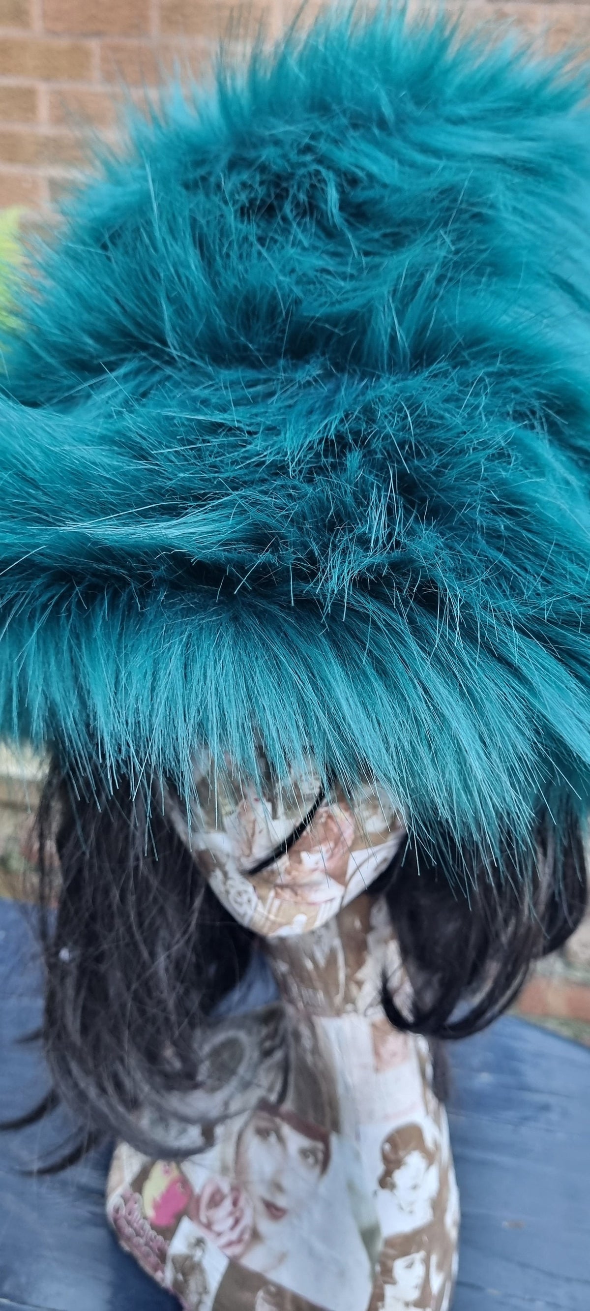 Fuzzy Bucket Hat in Petrol Blue-Festival Hat-Floppy Hat-Fur Hat-Fake Fur Hat-Rave Hat-Petrol Bucket Hat-Blue Fur Hat-vegan friendly hat