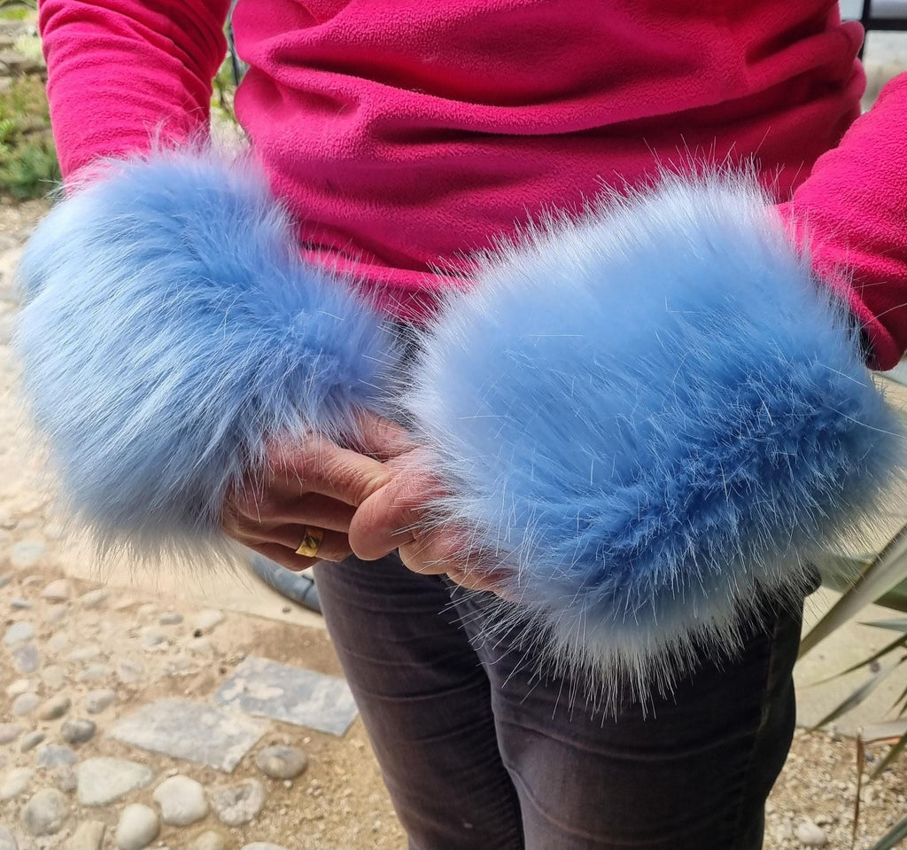 Baby Blue Faux Fur Cuffs | Fluffy Wrist Warmers | Handmade in England