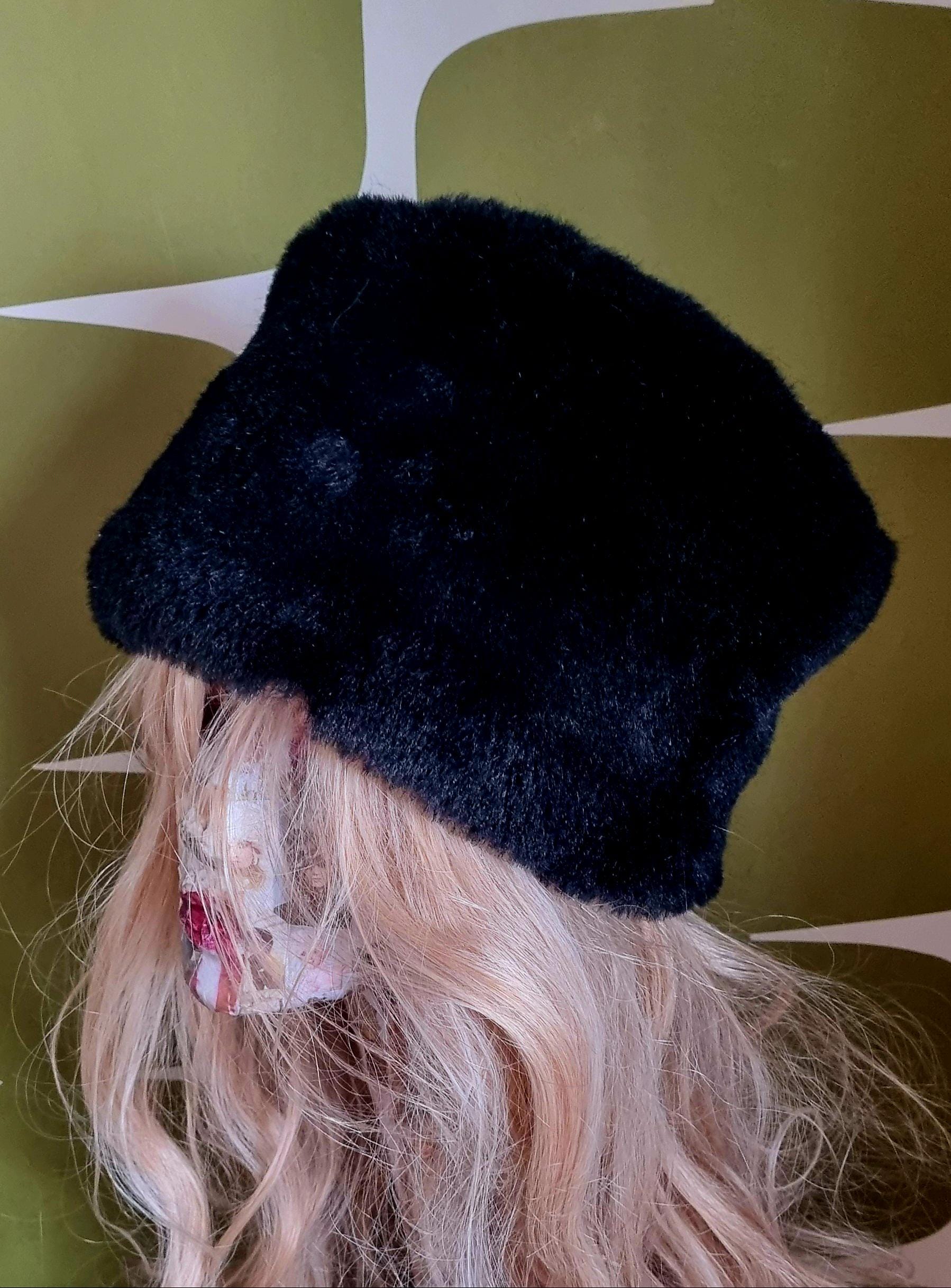 Black Faux Fur Hat- Black Fur Hat- Fleece Lining- Winter Hat- Fur Hat- Vegan- Cruelty Free