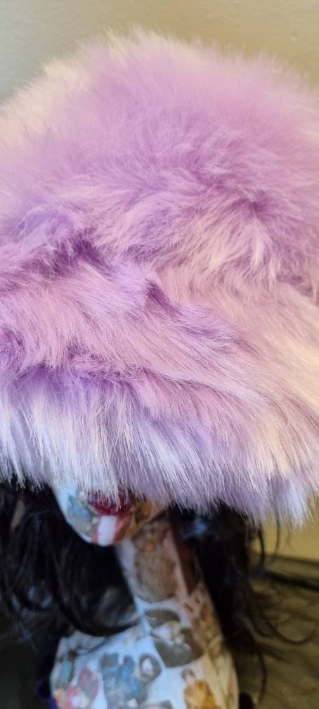 Mega Fluffy Pinky Lilac Luxury Faux Fur Bucket Hat-Pink Fur-Fuzzy Bucket Hat-Festival Hat-Fur Hat-Fake Fur Hat-Rave Hat-Pink Bucket Hat