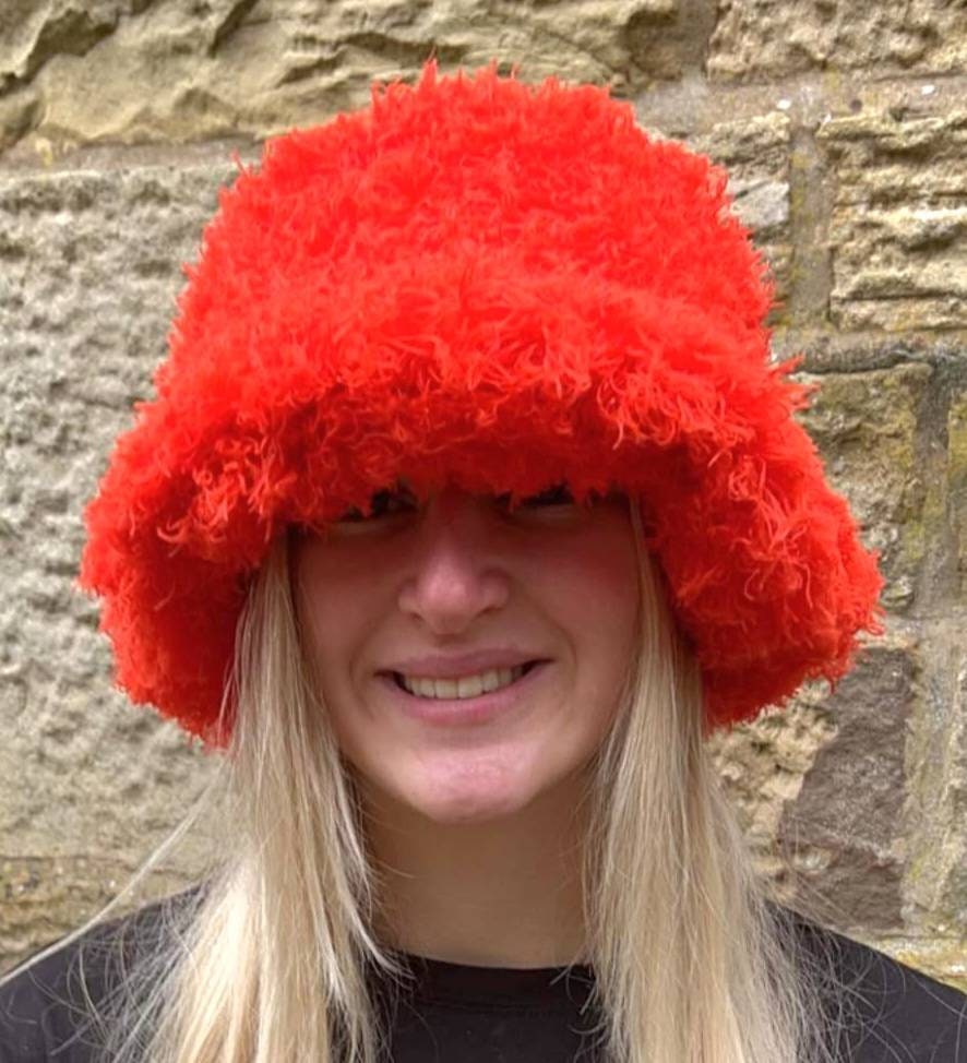 Curly Frills Orange Faux Fur Bucket Hat-Festival Hat-Floppy Hat-Fur Hat-Fake Fur Hat-Rave Hat-Orange Fur Hat- Orange Fur Hat-Bright Orange