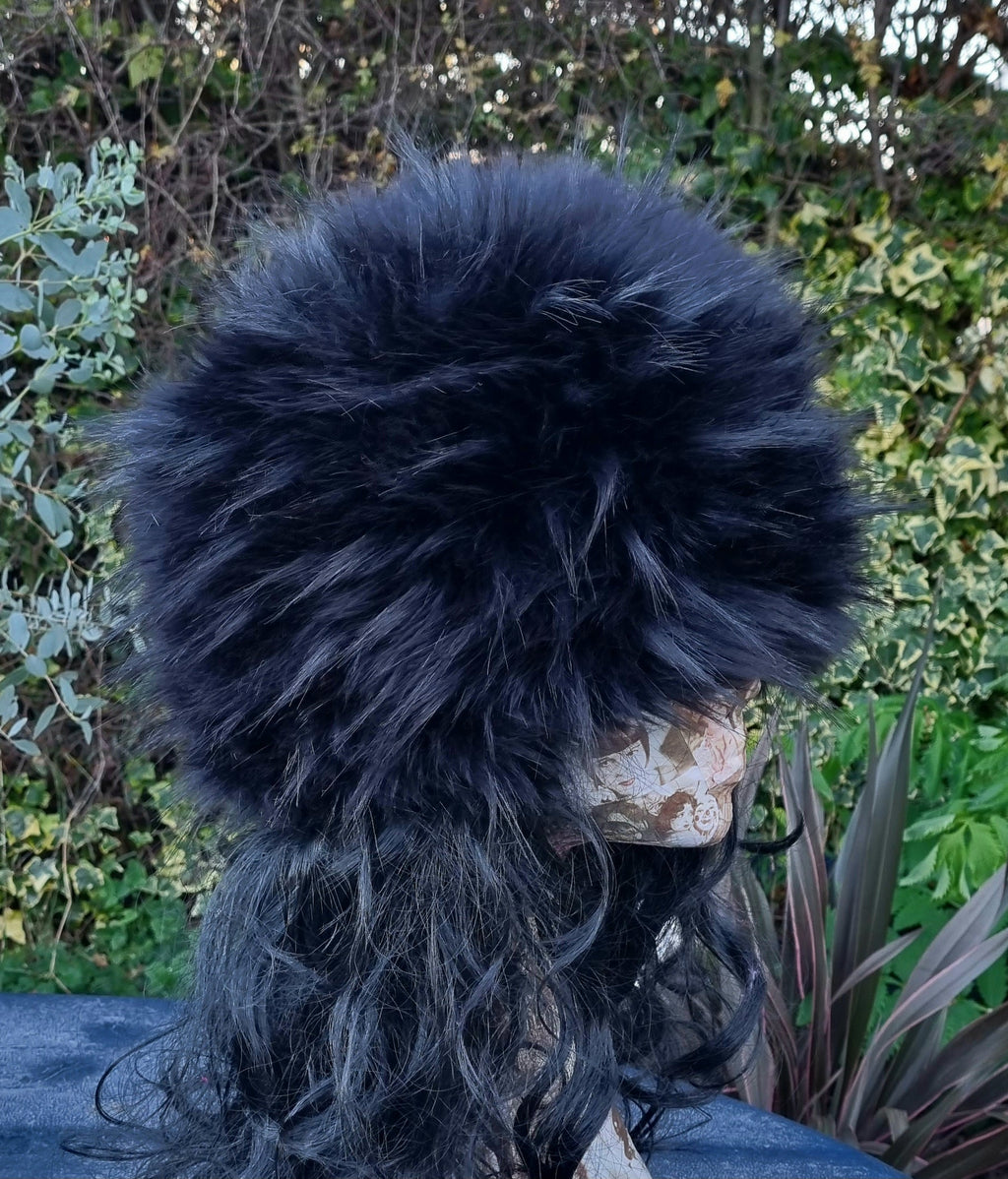 Fluffy Tufty Black Luxury Faux Fur Hat with Polar Fleece Lining-Fur Hat-Fake Fur Hat-Winter Hat-Long Fur Hat-Cossack Hat-Black Fur Hat