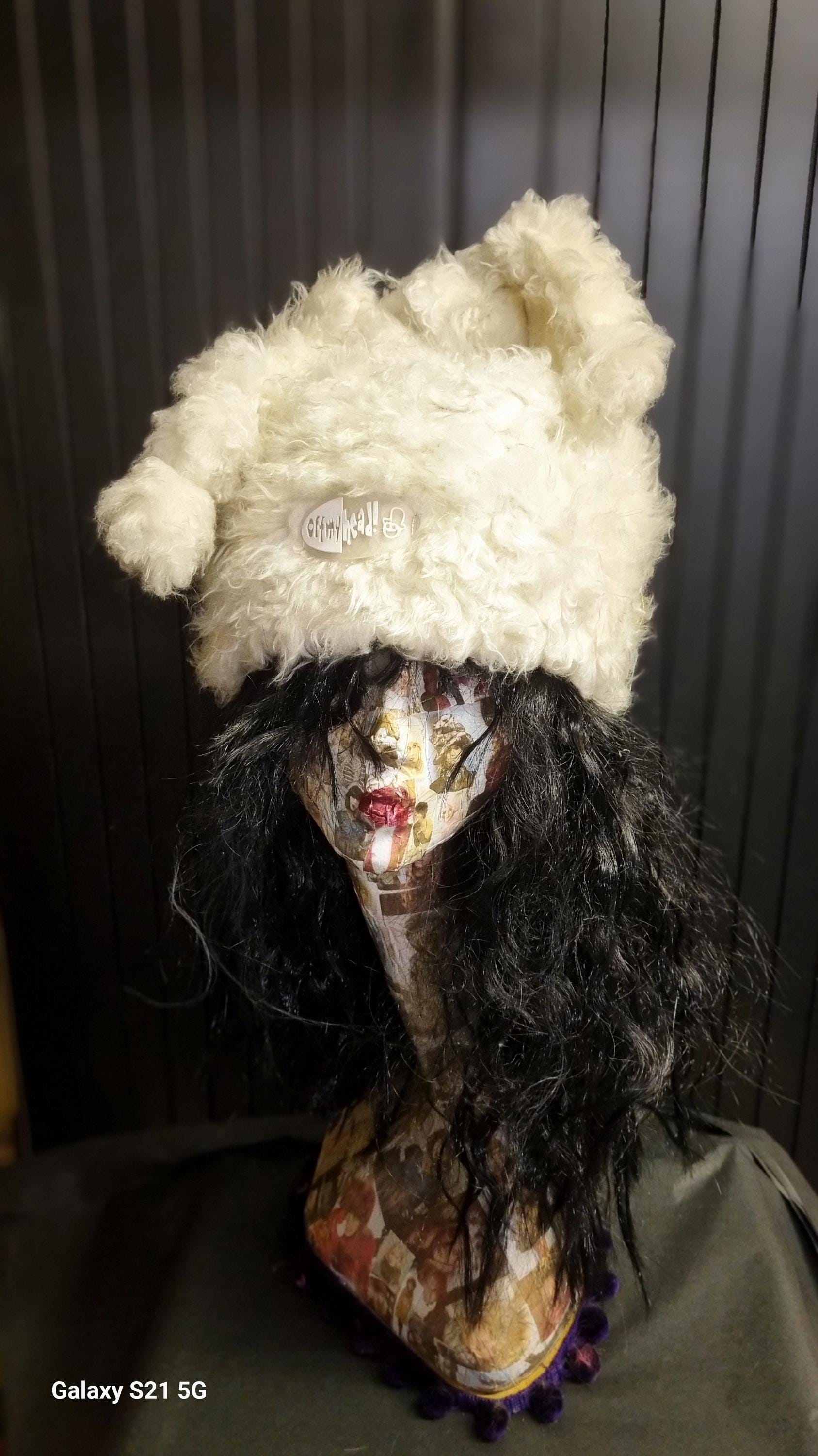 Marshmallow Hat in Twisty Cream Faux Fur | Fluffy Rave Hat | Handmade in England