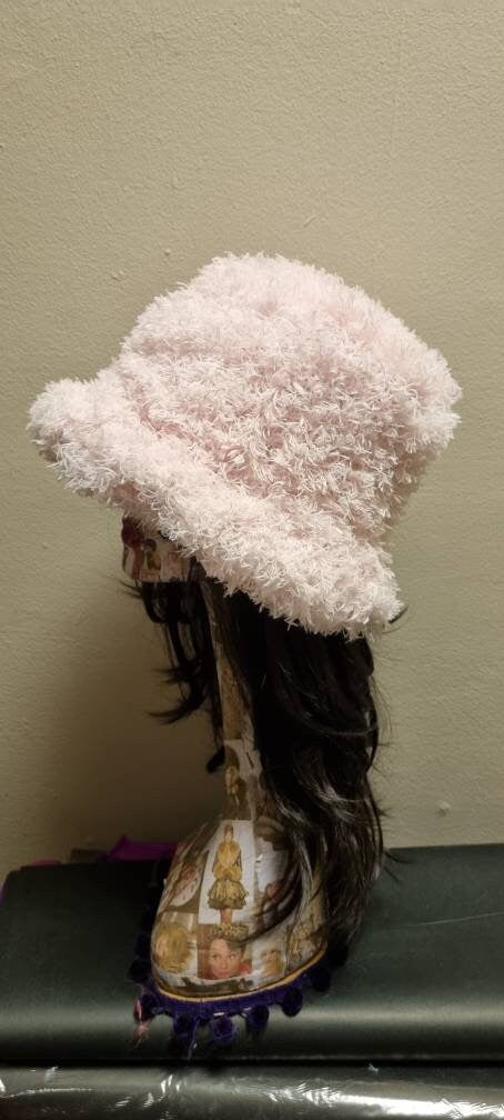 Curly Frills Baby Pink Faux Fur Bucket Hat-Festival Hat-Floppy Hat-Fur Hat-Fake Fur Hat-Rave Hat-Pink Fur Hat-Baby Pink Fur-Y2K Vegan Hat